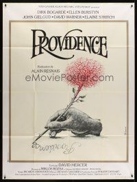 7k622 PROVIDENCE French 1p '77 Alain Resnais, cool art of hand writing w/tree pencil by Ferracci!
