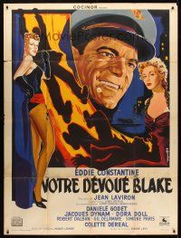7k724 VOTRE DEVOUE BLAKE French 1p '54 art of Eddie Constantine & sexy ladies by Guy Gerard Noel!