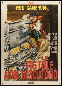 7k133 BULLETS DON'T ARGUE Italian 1p '64 Copizzi art of Rod Cameron on railroad with smoking gun!