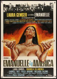 7k149 EMANUELLE IN AMERICA Italian 1p '77 artwork of sexy naked Laura Gemser in the title role!
