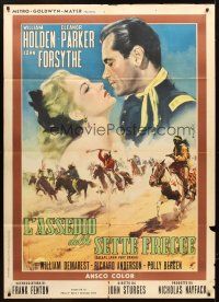 7k152 ESCAPE FROM FORT BRAVO Italian 1p R62 art of Holden & Parker by Enzo Nistri, John Sturges