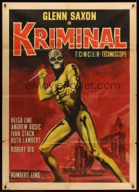 7k172 KRIMINAL Italian 1p '66 Umberto Lenzi, art of man with knife in cool skeleton costume!