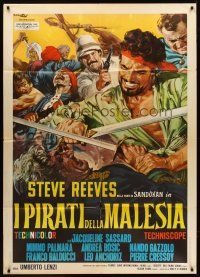 7k196 PIRATES OF MALAYSIA Italian 1p '64 cool c/u art of swashbuckler Steve Reeves by Ciriello!