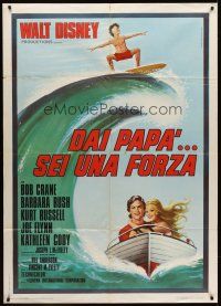 7k217 SUPERDAD Italian 1p '74 Walt Disney, wacky art of surfing Bob Crane & Kurt Russell!