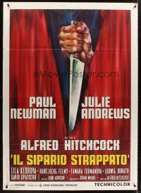 7k229 TORN CURTAIN Italian 1p R72 Alfred Hitchcock, cool artwork of knife tearing curtain!