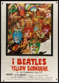 7k241 YELLOW SUBMARINE Italian 1p R70s great psychedelic art of Beatles John, Paul, Ringo & George!