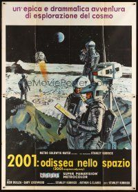 7k030 2001: A SPACE ODYSSEY Italian 2p '68 Kubrick, art of astronauts on moon by McCall, Cinerama!