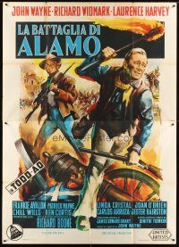 7k031 ALAMO Italian 2p '61 different art of John Wayne & Richard Widmark by Giorgio Olivetti!