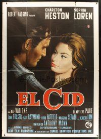 7k049 EL CID Italian 2p '61 different art of Charlton Heston close up with sexy Sophia Loren!
