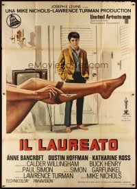 7k059 GRADUATE Italian 2p '68 classic image of Dustin Hoffman & Anne Bancroft's sexy leg!