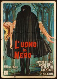 7k072 JUDEX Italian 2p '63 cool artwork of caped master criminal carrying sexy girl!