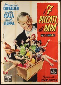 7k085 MY SEVEN LITTLE SINS Italian 2p '54 great art of MAurice Chevalier & sexy girls by Deseta!