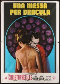 7k102 TASTE THE BLOOD OF DRACULA Italian 2p '71 Nistri art of vampire Chris Lee biting naked girl!