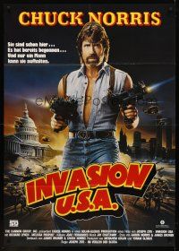 7m096 INVASION U.S.A. German 33x47 '85 great artwork of Chuck Norris with machine guns by Watts!