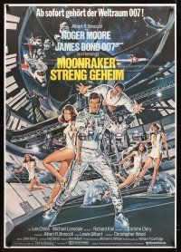 7m102 MOONRAKER German 33x47 '79 art of Roger Moore as James Bond & sexy space babes by Goozee!