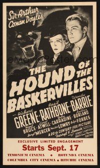 7m216 HOUND OF THE BASKERVILLES 13x22 WC R1975 Sherlock Holmes, with art from the original poster!