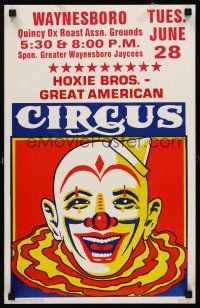7m219 HOXIE BROS. GREAT AMERICAN CIRCUS WC '80s cool laughing clown artwork!
