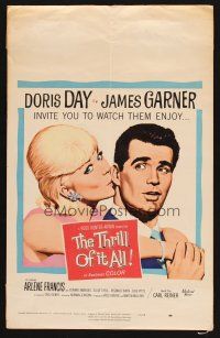 7m318 THRILL OF IT ALL WC '63 wonderful artwork of Doris Day kissing James Garner!