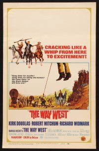 7m329 WAY WEST WC '67 Kirk Douglas, Robert Mitchum, Richard Widmark, art of frontier justice!