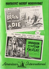 7m359 BRAIN THAT WOULDN'T DIE/STAR CREATURES pressbook '62 wacky sci-fi horror double-bill!