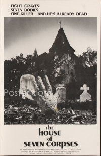 7m402 HOUSE OF SEVEN CORPSES pressbook '74 cool zombie killer hand rises from the grave!
