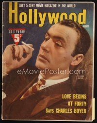 7p135 HOLLYWOOD magazine August 1940 great smoking portrait of Charles Boyer!