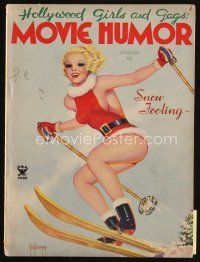 7p181 MOVIE HUMOR magazine January 1935 art of sexiest half-naked ski bunny by Geo Quintana!