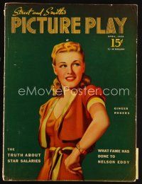 7p111 PICTURE PLAY magazine April 1938 art portrait of pretty Ginger Rogers by A. Redmond!