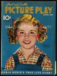 7p115 PICTURE PLAY magazine August 1938 great artwork of cute Shirley Temple by Modest Stein!