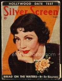 7p101 SILVER SCREEN magazine August 1936 artwork of pretty Claudette Colbert by Marland Stone!