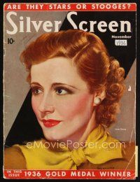 7p104 SILVER SCREEN magazine November 1936 artwork of pretty Irene Dunne by Marland Stone!