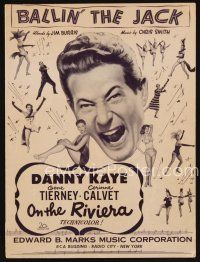 7p295 ON THE RIVIERA sheet music '51 Danny Kaye, sexy Gene Tierney, Calvet, Ballin' the Jack!