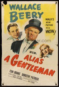 7r027 ALIAS A GENTLEMAN 1sh '48 cool art of Wallace Beery with top hat & monocle!