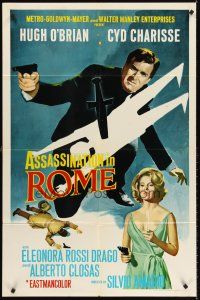 7r054 ASSASSINATION IN ROME 1sh '68 Hugh O'Brian, Cyd Charisse, Drago, sexy spy thriller!