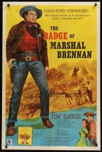 7r068 BADGE OF MARSHAL BRENNAN 1sh '57 Jim Davis & Grand Ol' Opry star Carl Smith!