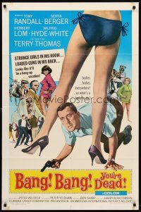 7r071 BANG BANG YOU'RE DEAD 1sh '66 wacky art of Tony Randall crouching between sexy legs!