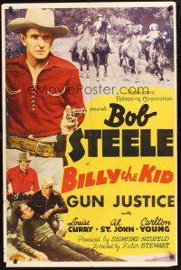 7r096 BILLY THE KID stock 1sh '40s Bob Steele, Al 'Fuzzy' St. John, Gun Justice!