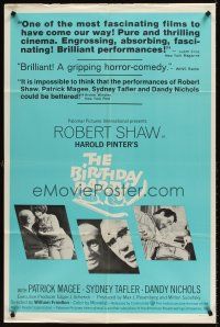 7r098 BIRTHDAY PARTY 1sh '68 directed by William Friedkin, Harold Pinter, Robert Shaw!
