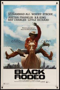 7r104 BLACK RODEO 1sh '72 Muhammad Ali, Woody Strode, black cowboy on horse in city image!