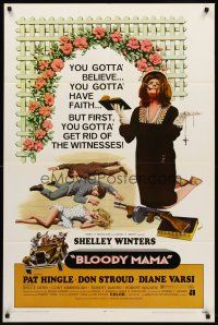7r115 BLOODY MAMA 1sh '70 Roger Corman, AIP, crazy Shelley Winters w/Bible and tommy gun!