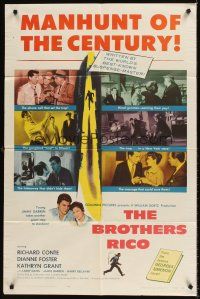 7r132 BROTHERS RICO 1sh '57 the terrifying story of 3 manhunted brothers & their women!