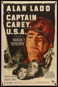 7r145 CAPTAIN CAREY, U.S.A. 1sh '50 close-up artwork of WWII soldier Alan Ladd, Mona Lisa!