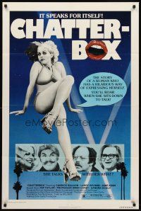 7r165 CHATTERBOX 1sh '77 sex movie about a woman who has a hilarious way of expressing herself!