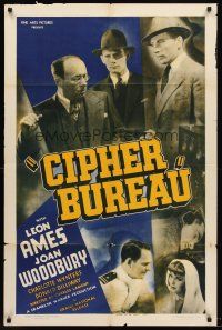 7r175 CIPHER BUREAU 1sh '38 directed by Charles Lamont, cryptographer Leon Ames, Joan Woodbury!