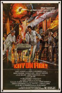 7r177 CITY ON FIRE 1sh '79 Alvin Rakoff, Ava Gardner, Henry Fonda, cool John Solie fiery art!