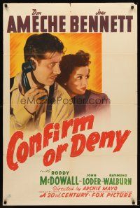 7r190 CONFIRM OR DENY 1sh '41 art of Don Ameche on phone & operator Joan Bennett!