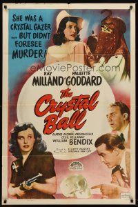 7r201 CRYSTAL BALL 1sh R48 Paulette Goddard, Ray Milland & wacky monster!