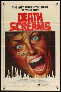 7r213 DEATH SCREAMS 1sh '82 cool horror artwork, the last scream you hear is your own!