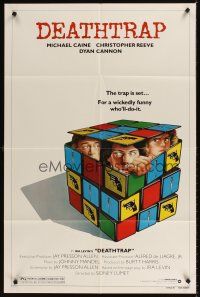 7r215 DEATHTRAP style B 1sh '82 art of Chris Reeve, Michael Caine & Dyan Cannon in Rubik's Cube!