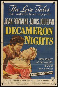 7r216 DECAMERON NIGHTS style A 1sh '53 Hugo Fregonese directed, Joan Fontaine & Louis Jourdan!